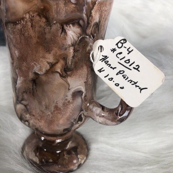 Coffee Cup Hand Painted Brown Pearl Swirls Glass - Picture 10 of 10